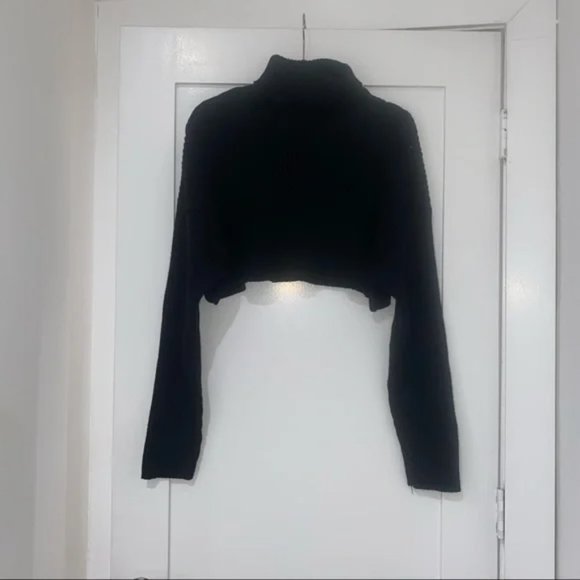 NWT Anthropologie Black Turtleneck Cropped Sweater - Picture 3 of 5